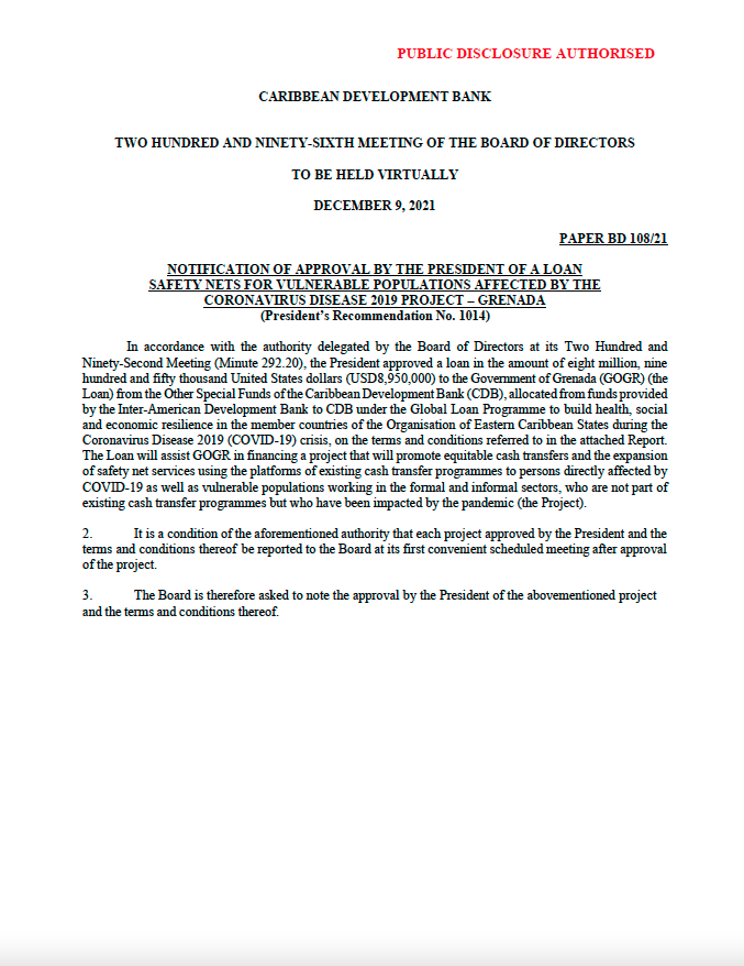Notification of Approval by the President of a Loan Safety Nets for